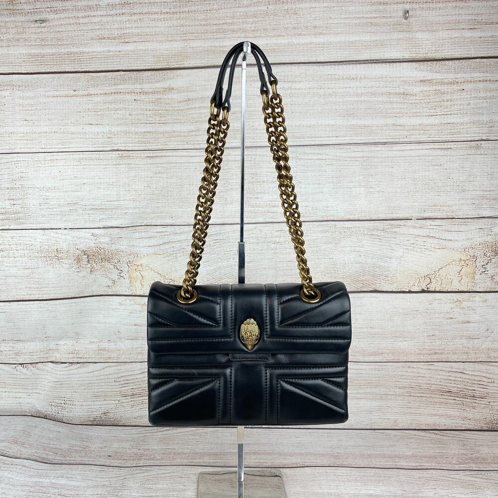 Kurt Geiger London Kensington Medium Quilted Leather Shoulder Bag Purse Black